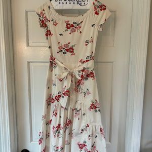 Rebecca Taylor Pink and Red Floral Midi dress – belted